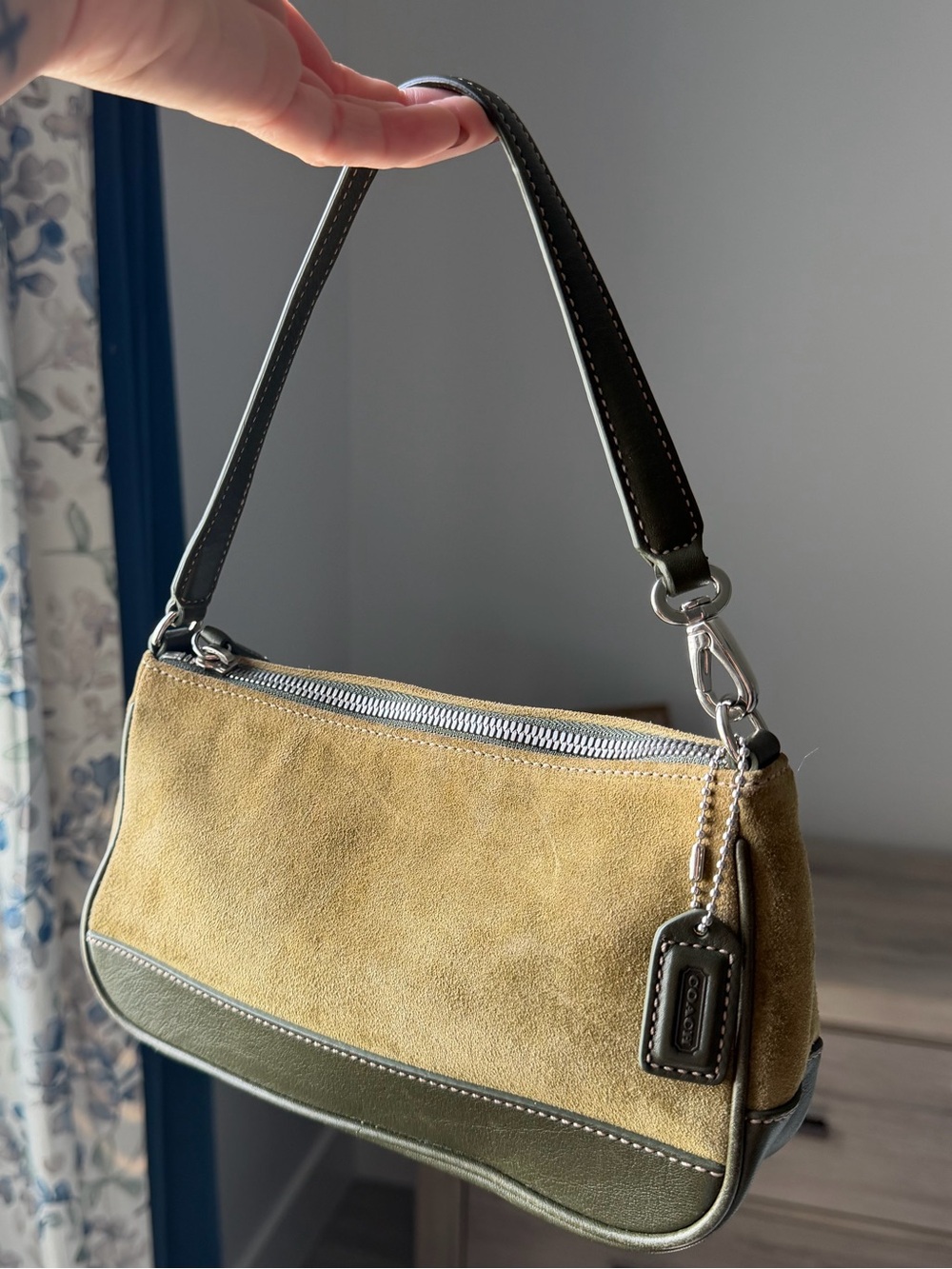 Coach Demi Olive Suede and Dark Olive Leather Shoulder Bag